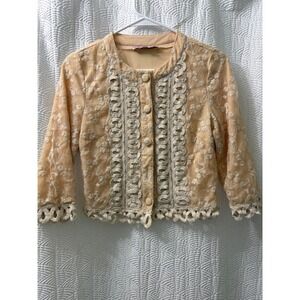 Young Essence Lace Embroidered Boho Chic Fairy Crop Jacket Sz S *missing button
